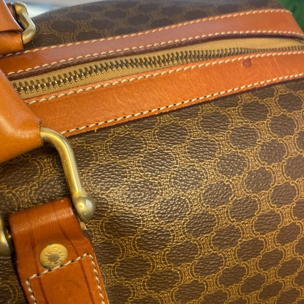 Celine Macadam Boston Canvas Duffle with Leather Trim